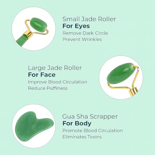 Image of (GREEN) Roller & Gua sha. For facial massager, under eye Dark circles, beauty treatment, puffy eyes, Eye roller and Blood flow.