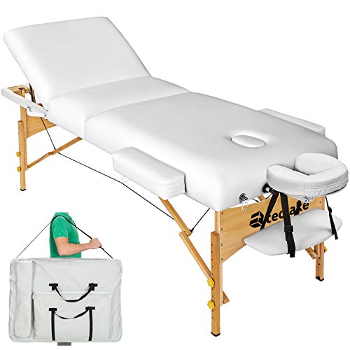 TecTake 800981 Table de Massage Pliante, Rembourrage Complet 7,5 cm, Table de Massage Professionnelle, Table esthétique avec Housse de Transport et Appui tête Ergonomique (Blanc)