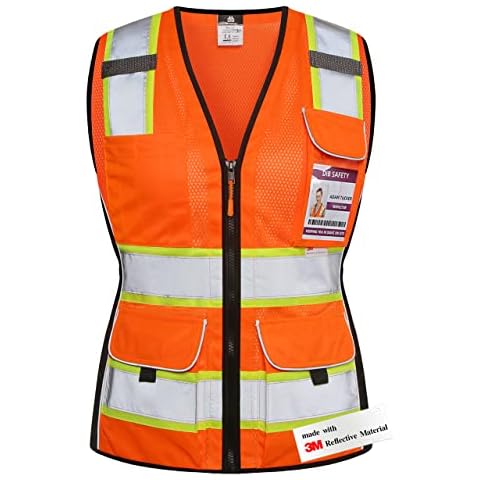 Dib Safety Vest for Women with Pockets, Mesh Reflective Vest High Visibility, ANSI Class 2 Made with 3M Reflective Tape, Orange M Cover