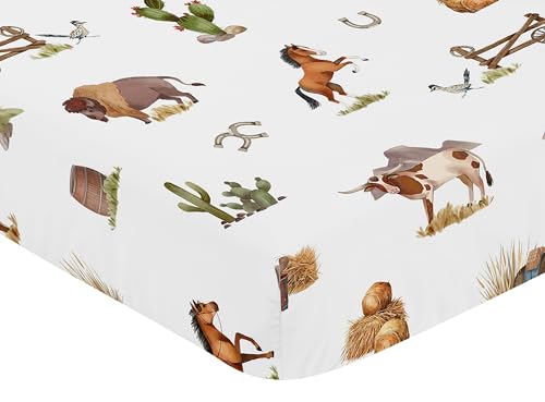 Image of Sweet Jojo Designs Fitted Baby Crib Sheets (Western Cowboy) for Boys, Infant Nursery, Toddler Room - Standard Size (Country, Wild West, Southern Charm, Horse, Steer, Cow, Farm Animal, Desert, Cactus)