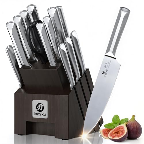imarku Knife Set, 16 PCS High Carbon Japanese Stainless Steel Knife Sets for Kitchen with Block, Ultra Sharp Kitchen Knife Set with Sharpener Chef Knife Sets, Dishwasher Safe, Best Gifts
