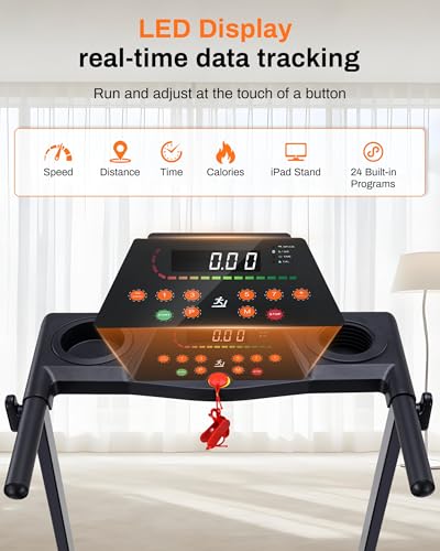 Image of ECHANFIT Incline Treadmill with Handles, 3.0 HP Small Treadmills for Home with 300 LBS Capacity, Walking Pad with LED Dispay, 24 Preset Programs, Water Bottle Holder, iPad Stand