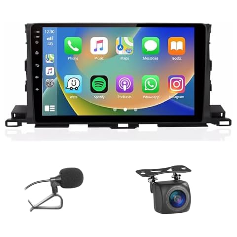 Car Radio for Toyota Highlander Accessories 14-19 2+32GB Wireless Carplay & Android Auto 4G+WiFi GPS Navigation 10.1’ Touchscreen Head Unit with HD Backup Camera/Bluetooth/Miror Link/MIC/RDS/FM/SWC Cover