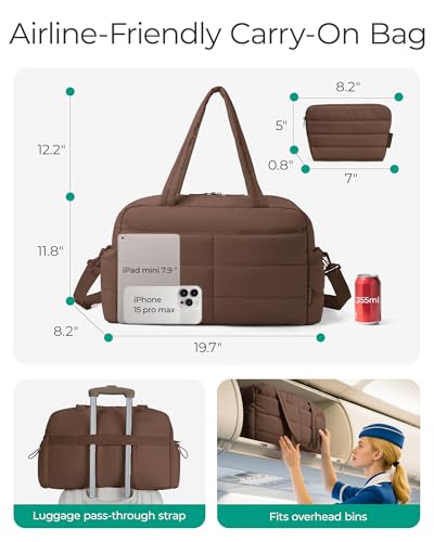 Image of BAGSMART Gym Bag for Women, Lightweight Puffer Duffle Bag 2-PC Travel Bag, 31L Weekender Overnight Bag Quilted Carry On Tote Bag, Diaper Hospital Dance Bag for Travel, Gym, Water Resistant