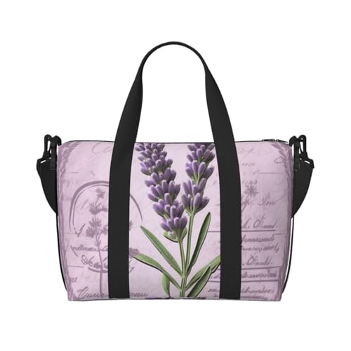 Travel Duffel Bag for Women, Large Shoulder Weekender Overnight Bag, Sport Gym Bag for Men, Carry On Tote Bags, Lavender Stamp Luggage Bag for Travel Essentials