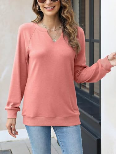 EADINVE Women Casual Long Sleeve V Neck Sweatshirts Cute Loose Fit Lightweight Pullover Tops4