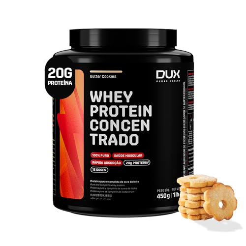 DUX HUMAN HEALTH Whey Protein Concentrado 450g Butter Cookies – Versátil para Receitas e Shakes
