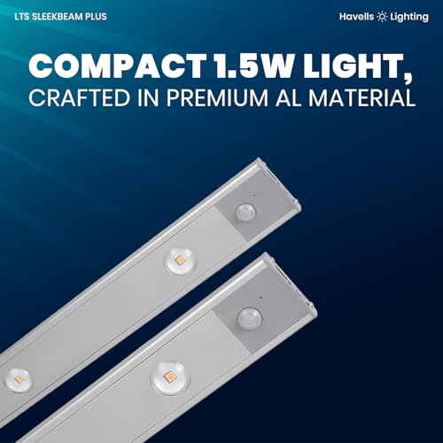 Image of Havells SLEEKBEAM Plus 260MM 1.5W Rechargeable Motion Sensor LED Light for Wardrobe, Closet, Cabinet, Kitchen, Under Stairs, Drawer, Shelf, Garage, Quick Magnetic Self Installation| Type-C Charging
