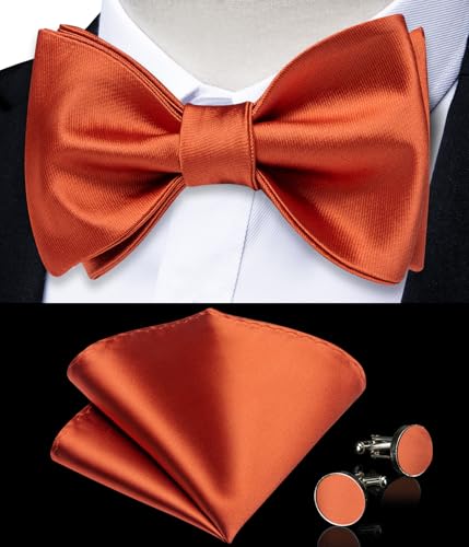 Image of DiBanGu Solid Color Bow Ties for Men Formal Satin Self Tied Bowtie with Lapel Pin Pocket Square Cufflinks for Wedding Party