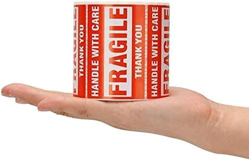 Fragile Handle With Care Sticker Labels - Roll Of 500, 3" X 2", Red Fluorescent