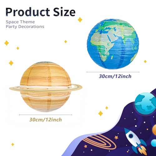 Image of 8 Pcs Solar System Planet Paper Lanterns, 12 Inches Large Paper Lantern Planets Hanging Lanterns Space for The Room Ceiling Classroom Birthday Party Decorations