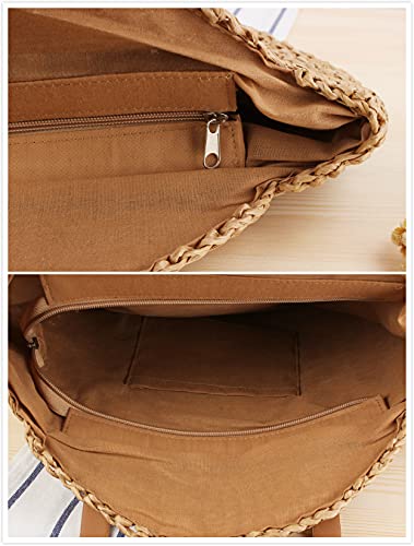 Image of Naimo Women Straw Beach Shoulder Bag Woven Tote Handbag Large Handmade Weaving Summer Casual Hobo Bag