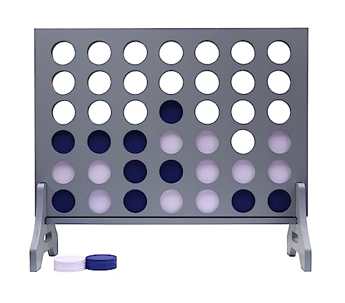 Image of Giant 4 in a Row Game for Family & Adults - Tailgating Pros Jumbo Grey Wooden Four in a Row Indoor & Outdoor Yard Game for Family Party Fun, Portable Activities for Patio, Backyard, and Camping