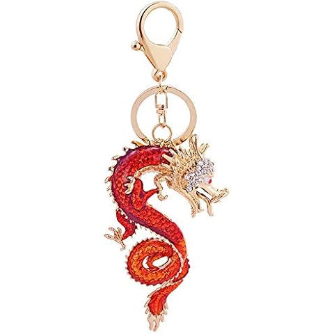YeBon Chinese Style Dragon Keychain Rhinestone Pendant Key Chain Keyring for Car Handbag Charm Creative Gift Cover