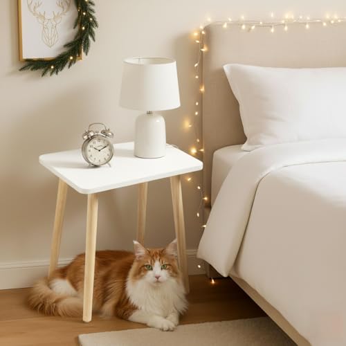 Image of FORAOFUR White End Tables Set of 2, Small Side Tables Accent Tables Living Room, Boho Side Table with Wooden Legs, Easy Assembly | 2 Pack white wood, modern rectangular, fits living /bedroom /balcony, compact, versatile, sturdy nightstand