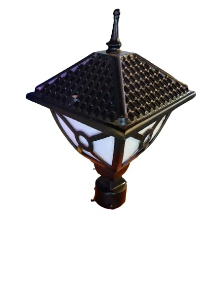 Outdoor Gate Pillar Post Light, Black, Metal Body with Frosted Glass Panel, Diamond Shape, Decorative Lantern Style-image-34