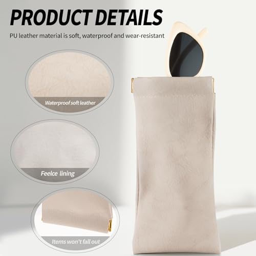 Image of 3 pack leather eyewear case PU soft sunglasses bag squeeze top portable lightweight eyewear case for men and women
