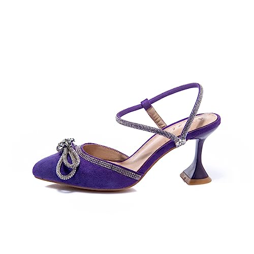 Joojaky Women's Rhinestone Kitten Heel Close Toe Sandals Bow Heeled Spring/Summer Shoes2