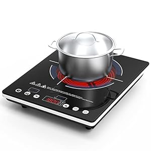 Electric Cooktop 110v,Single Burner Electric Stove Infrared Cooktop Hot Plate 1800W,4-Hour Setting,Black Crystal Glass Surface Compatible for All Cookware