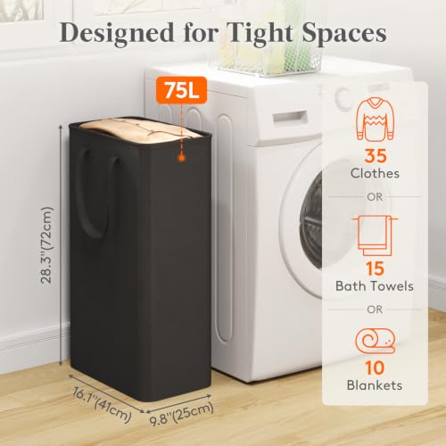 Image of Lifewit Slim Collapsible Laundry Basket with Handles, 75L, Black