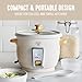 GreenLife Rice Cooker with Removable PFAS-Free Ceramic Nonstick Pot, 3-Cups Uncooked/6-Cups Cooked, Grains & Oatmeal Multicooker, Compact One-Switch Design, Auto Keep Warm, Easy Clean, Cream