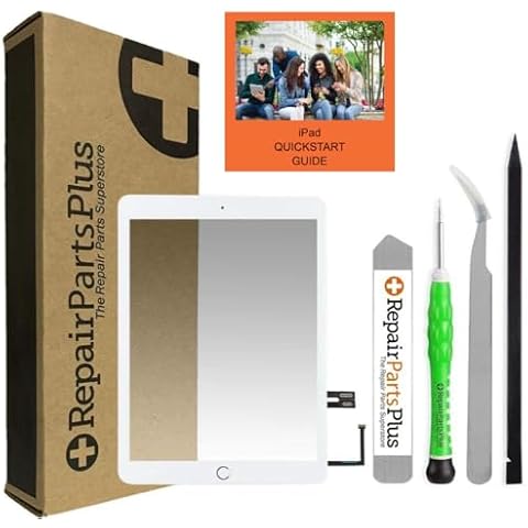 Repair Parts Plus for iPad 6th Generation Screen Replacement Glass Touch Digitizer Premium Kit (9.7" 6th Gen 2018, A1893 A1954) + Home Button, Tools, Adhesive, QuickStart Guide + Video - White Cover