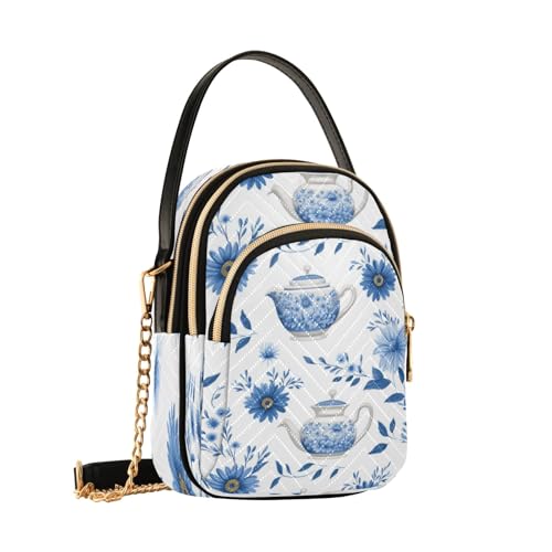 senya Teapot and Flowers Crossbody Handbags for Women Casual Leather Shoulder Phone Purse2
