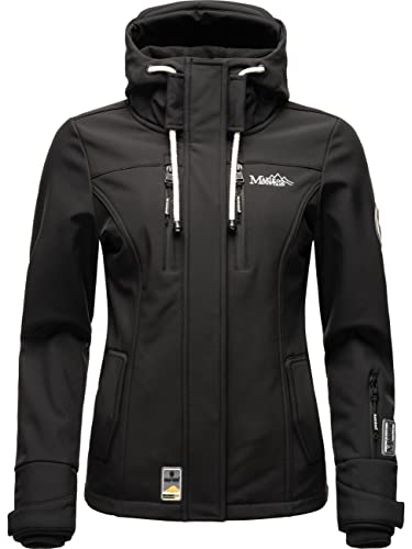 MARIKOO Veste softshell mi-saison avec capuche pour femme Taille XS à 3XL, Noir , S