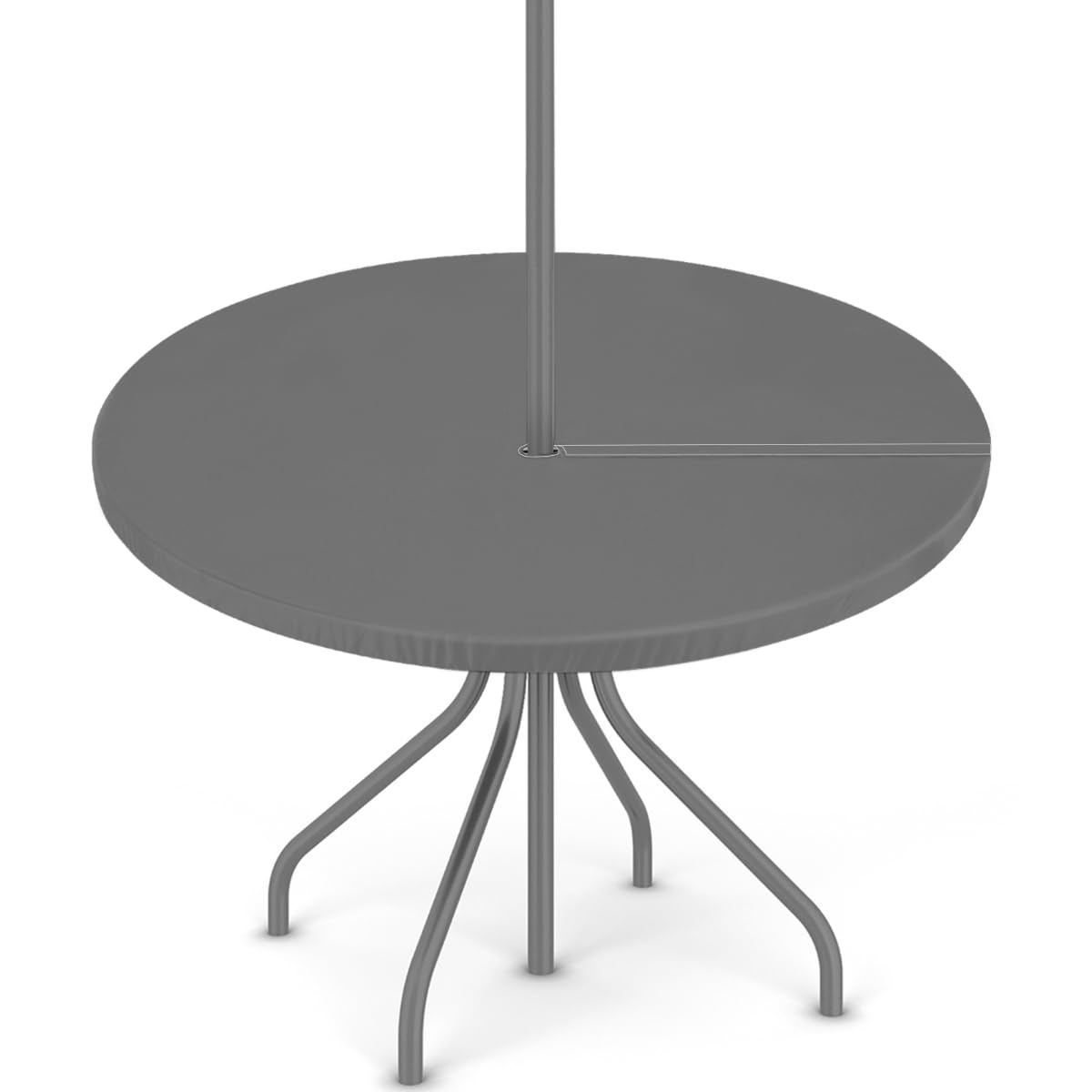 Mexpekil Outdoor Tablecloth Dark Gray Fitted Round Table Cloth with Umbrella Hole and Zipper, Wipe Clean Tablecloth for Garden Patio Table