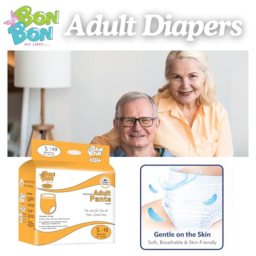 Image of Bonbon Premium Adult Diaper Pant Style Small (PACK OF 6) - 60 Count - S - Ultra Leak-Guard with Absorption and Distribution Layer (ADL) and Multi-strand leg - Waist Size 19-42 Inch, 48-106 cm