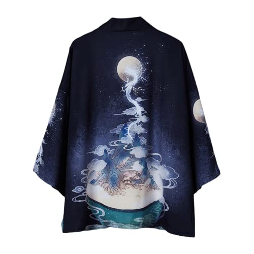 Men Haori Jacket Kimono Cardigan Japanese Harajuku Anime Noragi Yukata Coat Outwear Short Sleeve Open Front Bathrobe