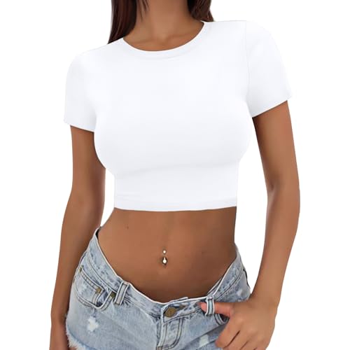 SKYZOO Crop Tops for Women Cute Summer Basic Tees Slim Fit Trendy Short Sleeve T Shirts for Teen Girls 2025