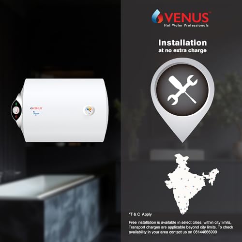 Image of Venus Audra LHS 25 Litre Storage Horizontal Water Heater (Geyser) | Ideal for False Ceiling Installation | Corrosion resistance | ISI | Free Flexible Hose | Guarantee - 7 Years on Inner Tank | 8 Bar