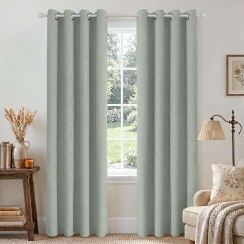 Image of Joydeco Sage Green Curtains 84 Inch Length, Linen 100% Blackout Curtains for Bedroom 2 Panels Set, Burlap Grommet Room Darkening Textured Curtains for Living Room (42x84 inch, Sage Green)