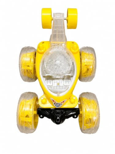 Image of Rechargeable 360 RC Stunt Car for Kids | Double-Sided High-Speed Remote Control Car with LED Lights | Rechargeable Battery Type C Charging (Yellow)