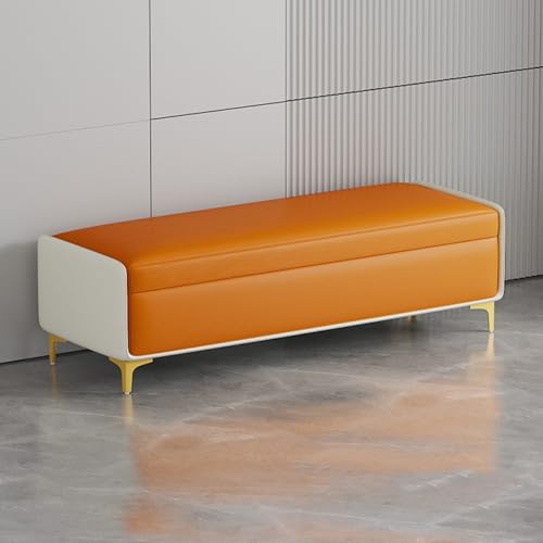 Moderno banco de almacenamiento de piel sintética, taburete rectangular tapizado para dormitorio y sala de estar, espacio de almacenamiento extralargo, 39.4 x 15.7 x 15.7 pulgadas