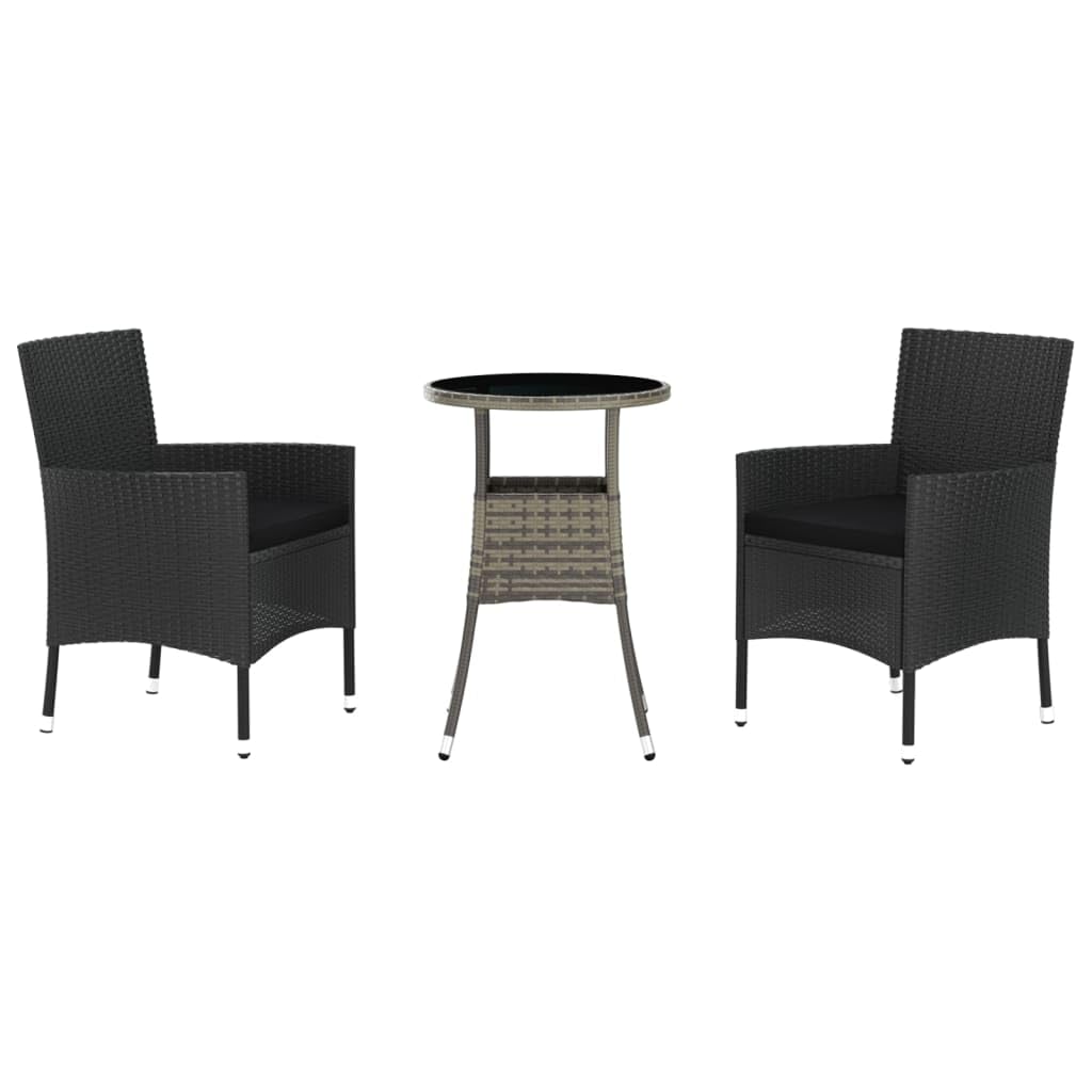 LAPOOH 3-TLG. Garten-Bistro-Set mit Kissen Schwarz Poly Rattan Bierzeltgarnitur, Gartenbar, Biertisch Bierbänke, Essgruppe, Gartenmöbel Set, Balkonmöbel, 3187426