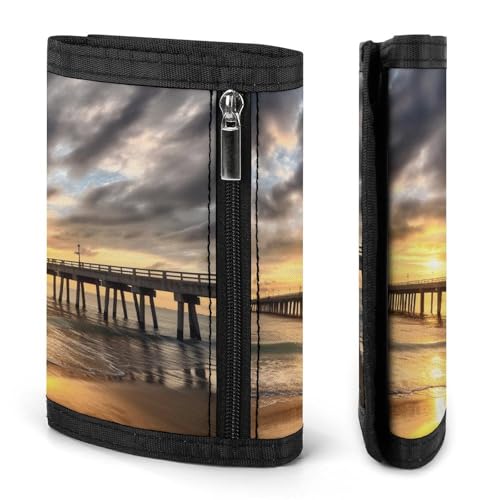 Beach Sea Bridge Clouds Sunset Print Trifold Wallet with ID Window & Key Ring | Slim Front Pocket Wallet with 8 Card Holder3