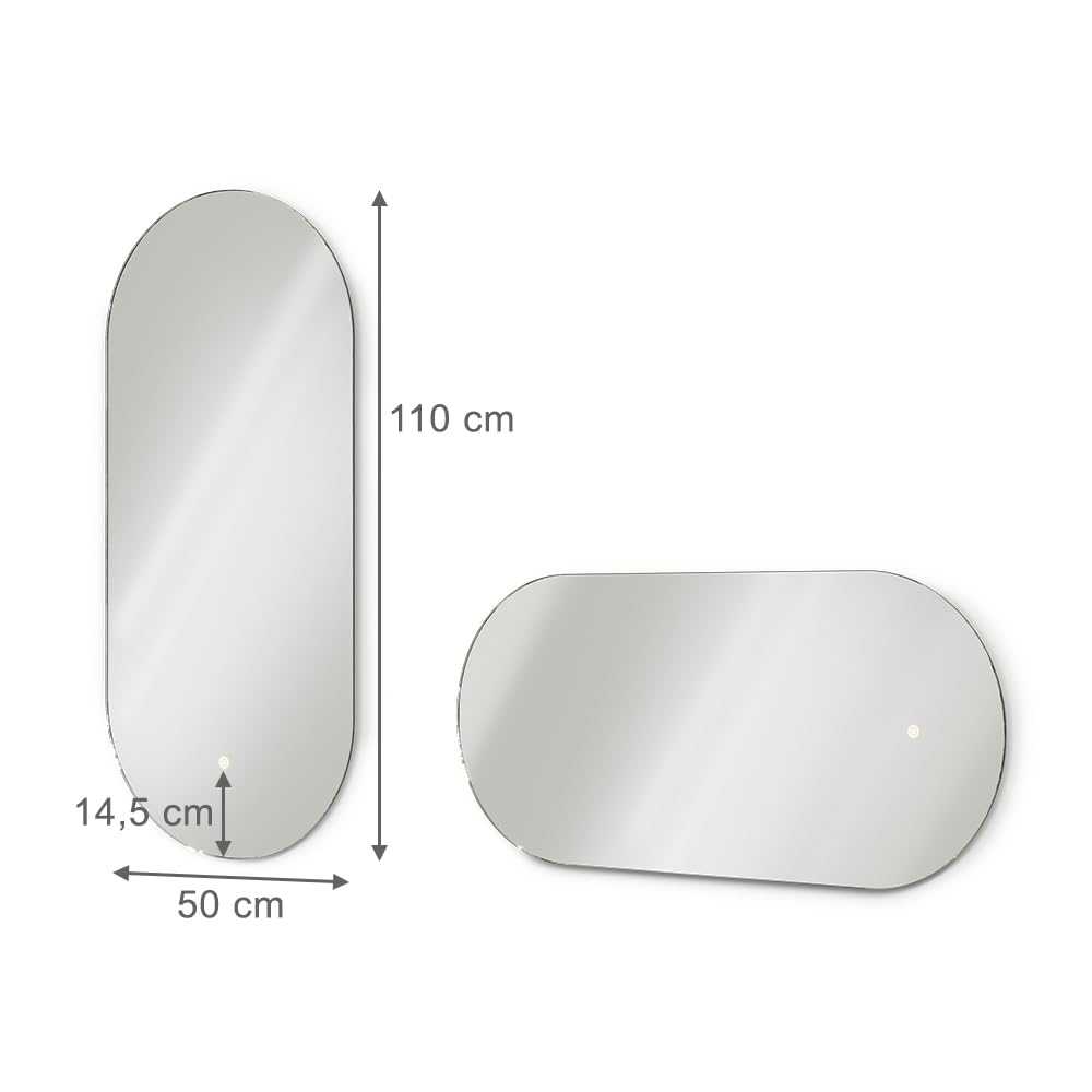 Vicco Specchio bagno, Bianco, 110 x 50 cm | con illuminazione a LED, per montaggio a parete con sorgente luminosa LED integrata
