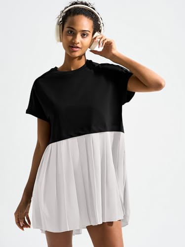 Image of Dokuritu Sweatshirt Dress Women Crew Neck Long Sleeve Patchwork Pullover Tops Flowy Oversized Sweatshirt Mini Dress