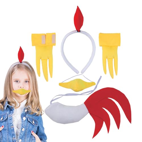 ETUCYNG Juego de disfraz de pollito de Pascua, juego de disfraz de pollito de animales | Disfraz infantil de pollito de Pascua – Orejas, accesorios de disfraces, diadema, cola para Halloween y Navidad