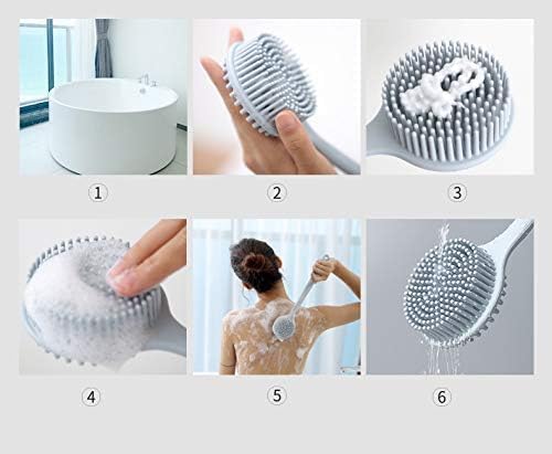 Image of Soft Silicone Back Scrubber Shower Bath Body Brush with Long Handle, BPA-Free, Hypoallergenic, Eco-Friendly (Multicolor)