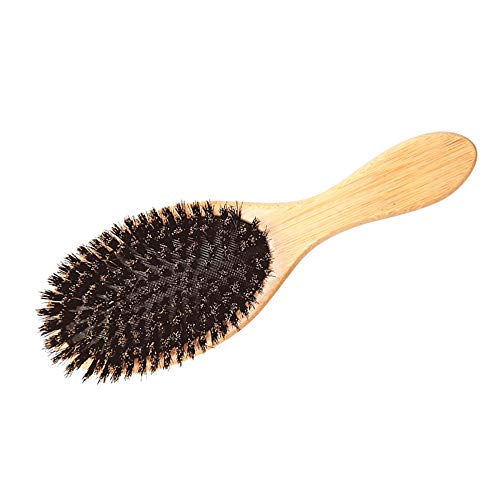 Andoer Escova de cabelo com cabo de bambu natural Escova de cerdas de javali Anti-estático para cabe