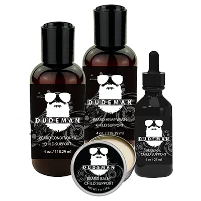 DUDEMAN Child Support Beard Kit, Beard Oil, Beard Balm, Beard Conditioner, Beard Wash, Beard Care Kit, Sandalwood, Conditioning Beard Oil, Condtioning Beard Balm, Beard Shampoo, Softer Beard