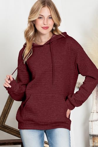 Image of SHEWIN Women Fall Waffle Hoodies Pullover Tops Hooded Sweatshirt