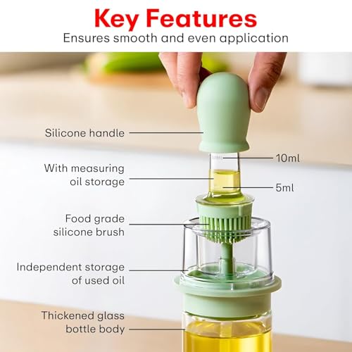 Image of Glass Olive Oil Dispenser Bottle with Silicone Brush Droper Silicone Dropper Measuring Oil Dispenser Bottle for Kitchen Cooking Baking BBQ (Pack of 1, 180 ml)