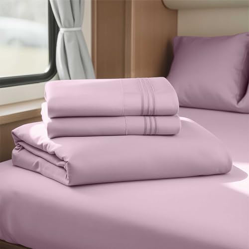 Image of Nestl Dusty Purple Short Queen Sheets for RV, Hotel Luxury RV Queen Sheets Set, 4 Piece Fitted Bed Sheet Set and Pillowcases, Super Soft, Wrinkle-Free, and Breathable Camper Bedding