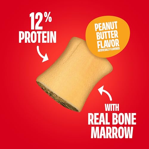 Image of Milk-Bone MaroSnacks Peanut Butter Flavor Dog Treats, 40 oz Canister | Made with real bone marrow, crunchy outside & meaty flavor inside, 9.5 calories each, training treats, artificially flavored