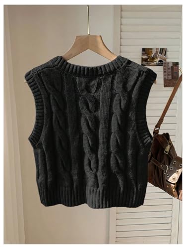 Milumia Women's Cable Knit Crew Neck Sweater Vest Cropped Top Sleeveless Ribbed Crop Tank Top2