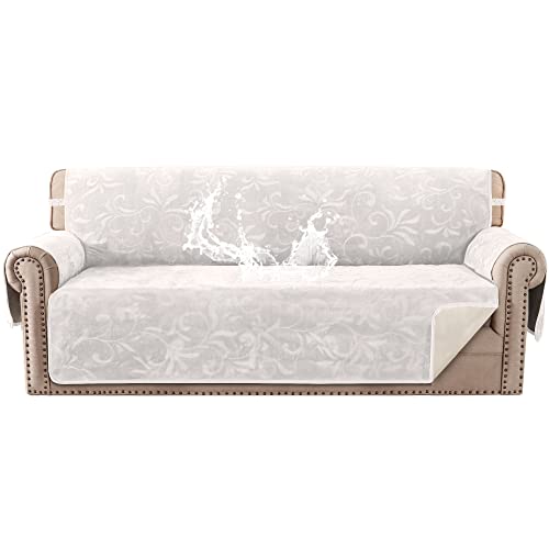 Sofa Slipcover 100% Waterproof Sofa Cover Couch Cover Premium Velvet Classic Flower Pattern Furniture Protector Non Slip With Elastic Straps For Pets Dogs Width Up To 72 Inch (Large Sofa, Ivory) #TOP9